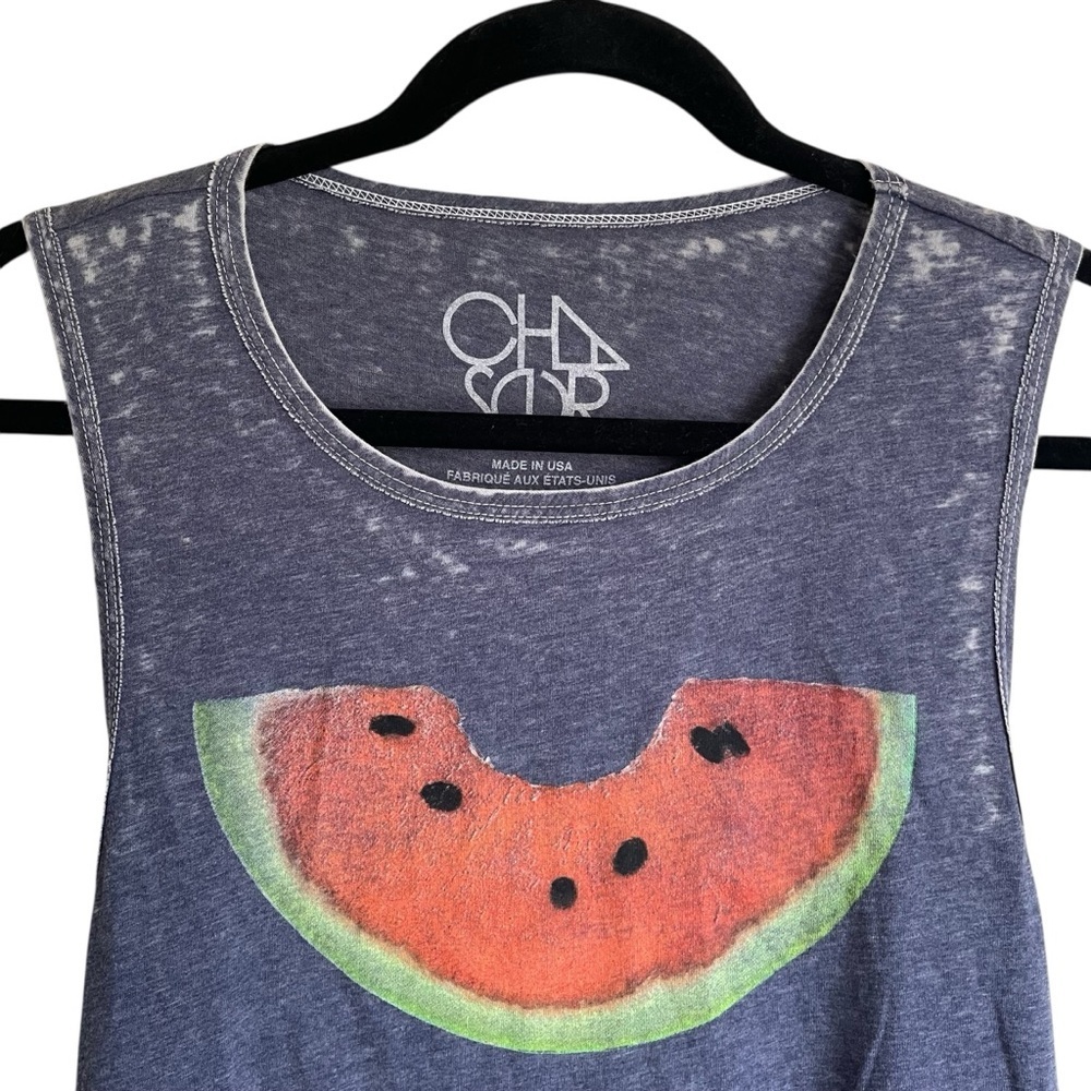 Chaser Blue Tank Top with Watermelon Graphic Burnout Fabric Medium NWOT - Picture 3 of 8